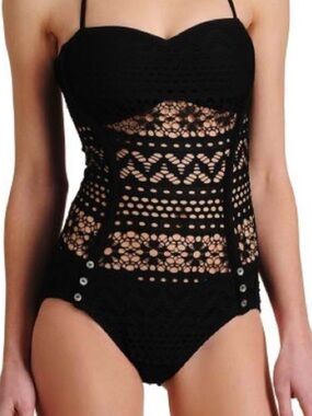 Robin Piccone Black Swimsuit with White Label Detail